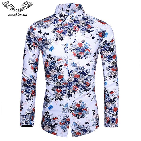 

da jauna 2019 men's casual shirt fashion cotton floral slim fit brand design wild business male boys big size 7xl n5119, White;black