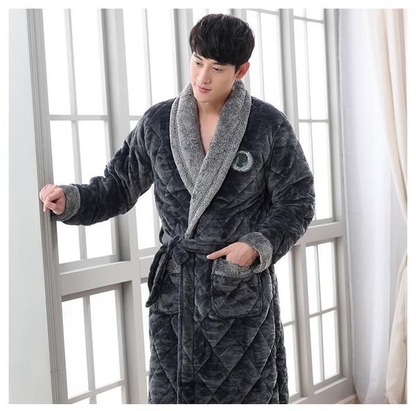 

2017 winter autumn thick flannel men's bath robes gentlemen's homewear male sleepwear lounges, Black;brown