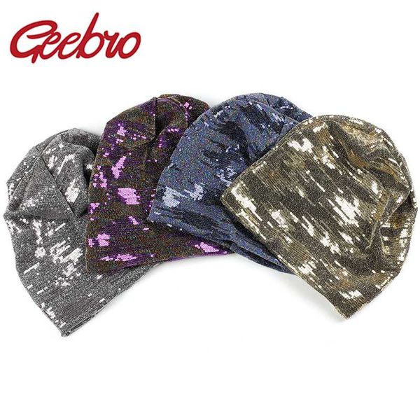 

geebro new women round multicolor sequins slouchy beanies hat and caps men winter autumn baggy knitted skullies gorros