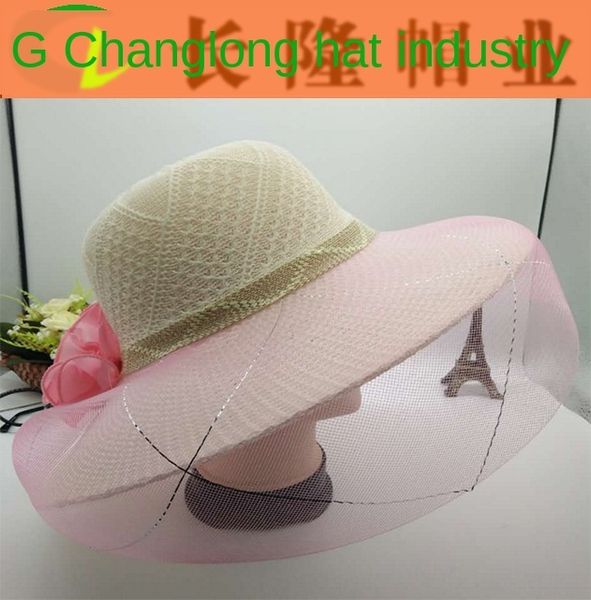 

shopkeeper's selling mesh big eaves hat veil cornice cap cornice cap sunscreen casual lady's knitted veil beach hat tide, Blue;gray