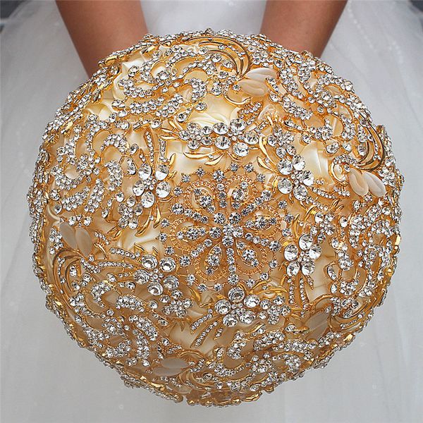 

Bridal Gold Wedding Bouquet Bridesmaid Wrist flower boutonniere Rhinestone Wedding Bridal Bouquets Wrist Corsage Wedding Flowers