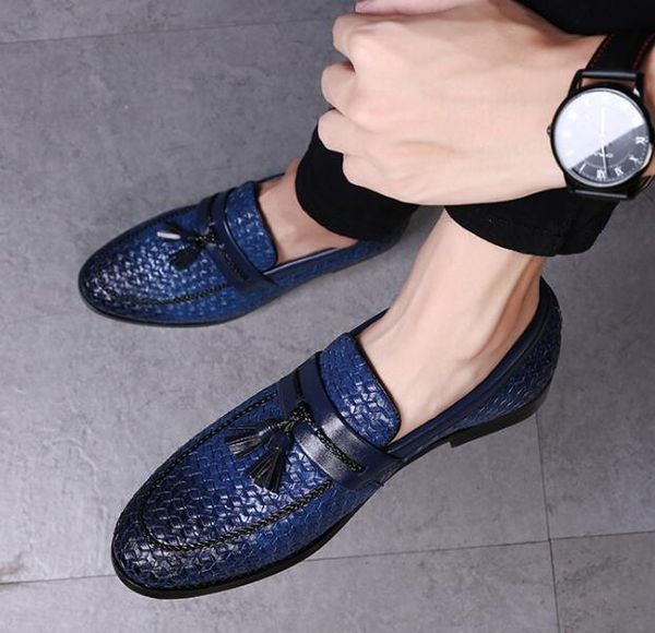 

designer brand shoe tassel plaid men loafers weaving comfortable soft mens leather shoes classic streetwear men flats, Black