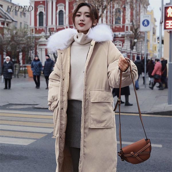 

hapedy big fur long parkas winter jacket women oversize suede coat hooded female 2019 warm winter women clothing outwear coat, Black