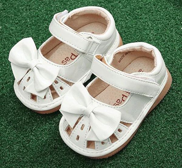 

little girls squeaky shoes squeakers 1-3 years kids handmade bow ribbon half sandals summer nina sapatos fun baby white shoes