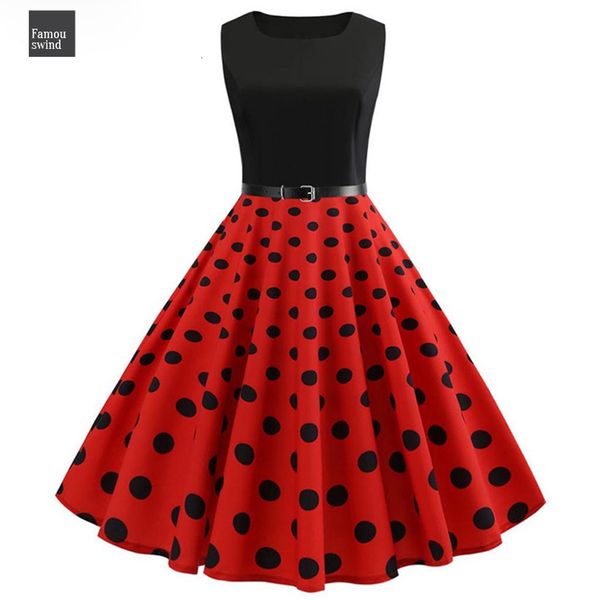 

red polka dot dress women sleeveless big swing 60s 50s robe vintage dress pin up belt summer dresses with party, Black;gray