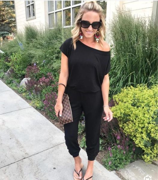 

women bodysuits one-shoulder wide leg jumpsuit fashion ladies summer soft loose playsuit bodycon party trousers jumpsuit, White