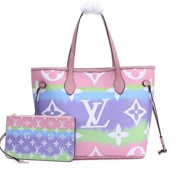 

new designer tie dye tote with matching pouch luxury women's pastel bag summer escale neverful tote unicorn purse with pastel fashion