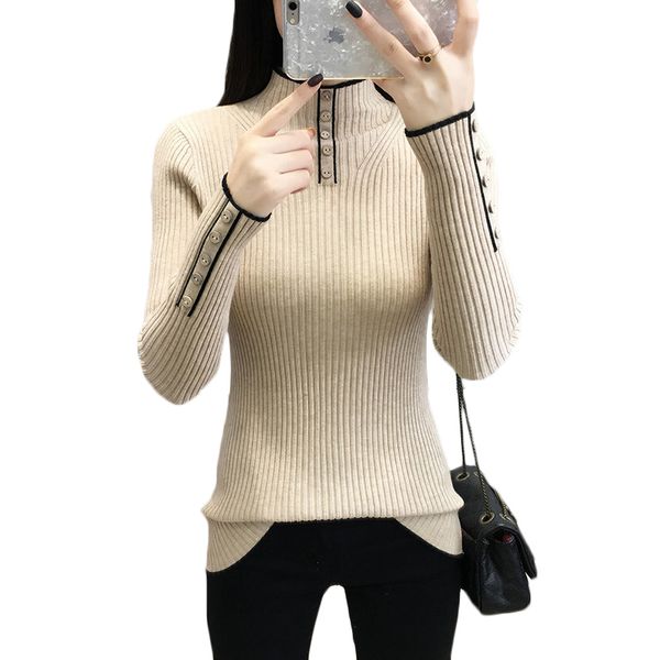 

autumn winter pullover half high collar sweater women new slim warm knit bottom shirt women's long sleeve casual sweaters f868, White;black