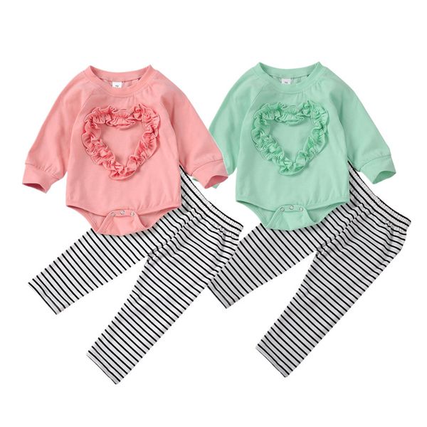 

newborn baby girls cotton autumn clothes set heart floral bodysuit pants leggings 2pcs outfits cute long sleeve toddler outfits, White