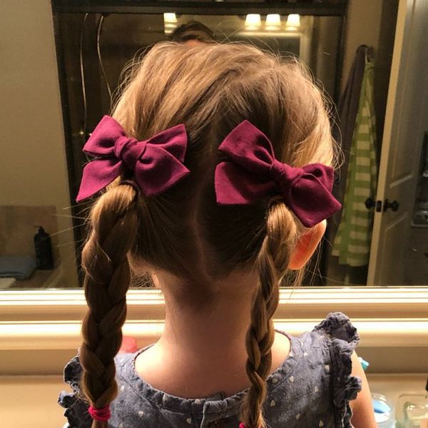 Flower Print Bows Hair Clips For Girls Solid Color Floral Cotton