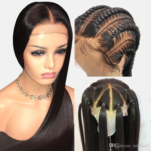 

предварительно щипковые полные парики шнурка человеческих волос с волосами младенца glueless бразильском прямым париком для женщин черного r, Black