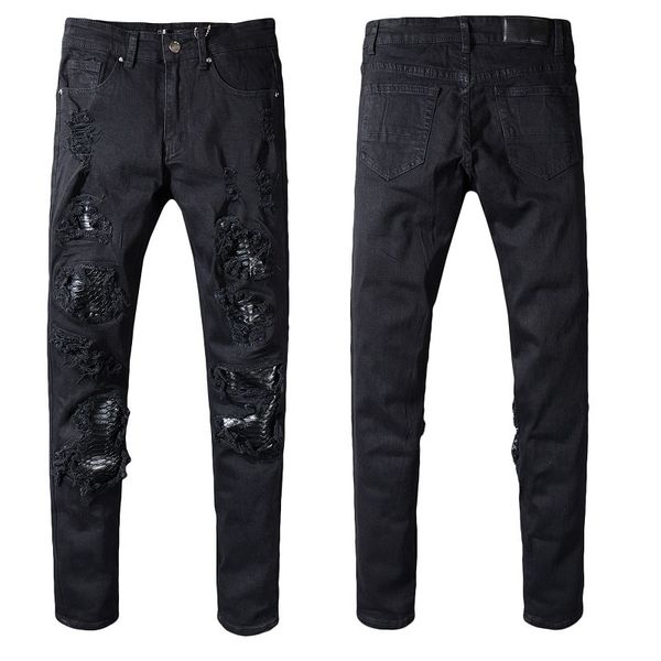 

new italy style men's distressed destroyed pants snake skin patches black skinny biker jeans slim trousers size 29-40, Blue