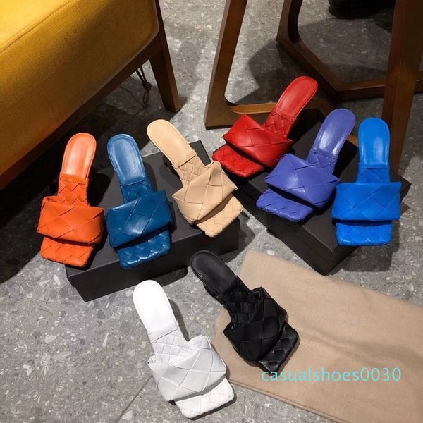 

2020 designer women slippers square mules shoes nappa lambskin women slippers sandals luxury lady wedding high heels lady high heel c30, Black