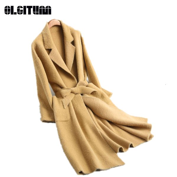 

new 2018 european and american fashion knitted water velvet long-sleeved collar solid color soat women coat y190926, Black