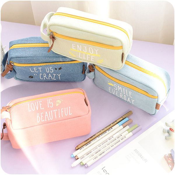 

новый дизайн большой емкости canvas my life cute школа пенал для девочек дети pen сумка студенты pencilcase школьные принадлежности