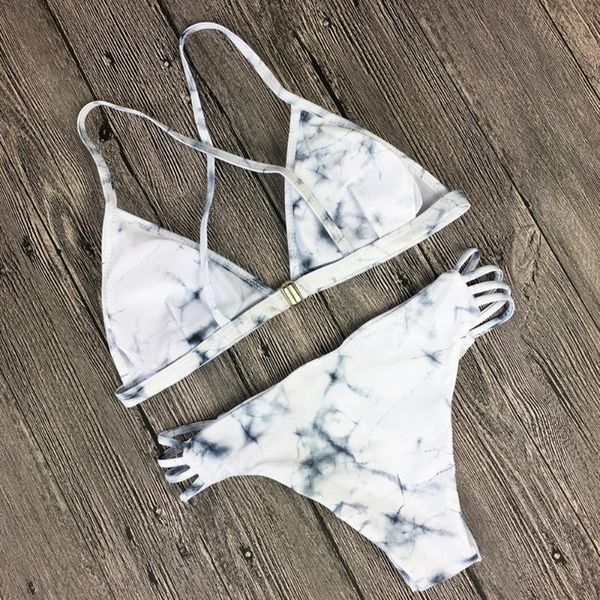 

biquini female swimsuit 2020women marble print padded bra beach halter bikini set swimwer swimsuit female separate, White;black