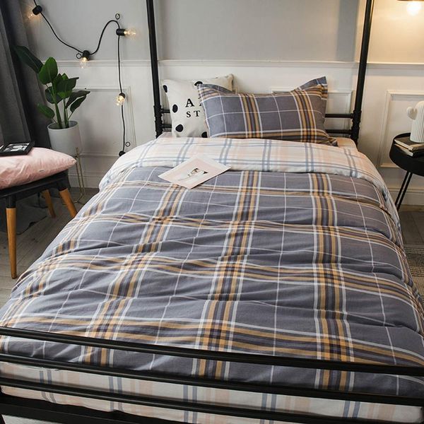 

2019 ins brief grey plaids stripes dormitory 3pcs bedding set twin hypoallergenic cotton bedlinens duvet cover set single bed