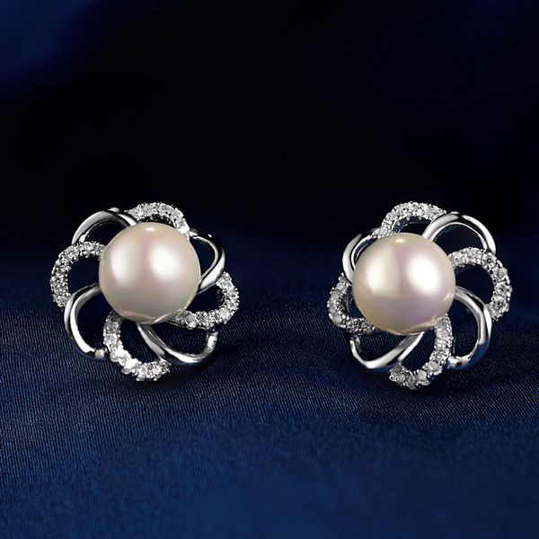 

jrsial 925 sterling silver jewelry pearl earrings personality korean earrings zircon flowers wholesale, Golden;silver