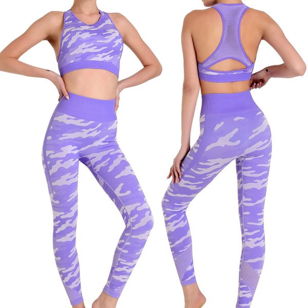 

camo yoga set sports wear for women gym fitness clothing booty camouflage high waist yoga leggings bra sport workout suit femme, White;red