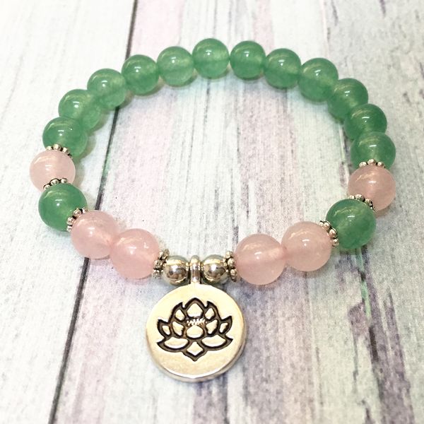 

mg0568 new arrival lotus mala yoga bracelet green aventurine spiritual bracelet natural 8 mm rose quartz energy bracelet, Black