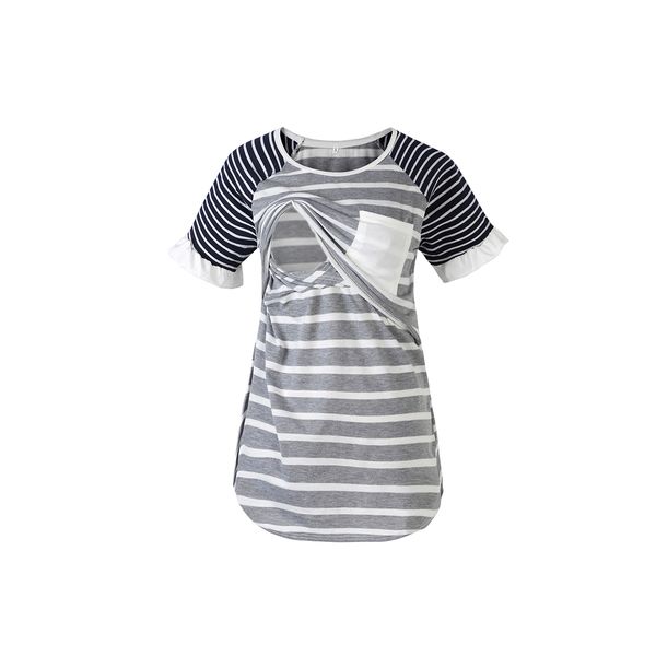 

maternity clothes breastfeeding stripe t-shirt nursing for pregnant womens, Blue
