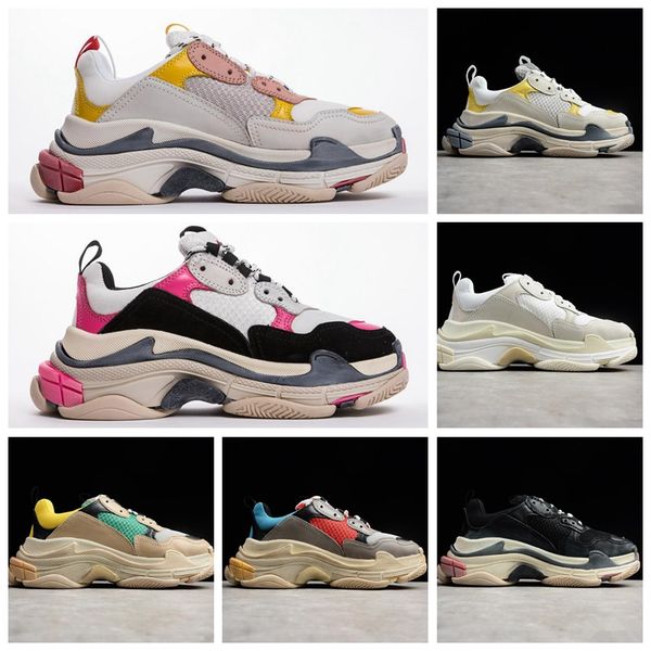 

2019 new unveils new triple s casual shoes man woman sneaker mixed colors thick heel grandpa trainer shoes size35-45
