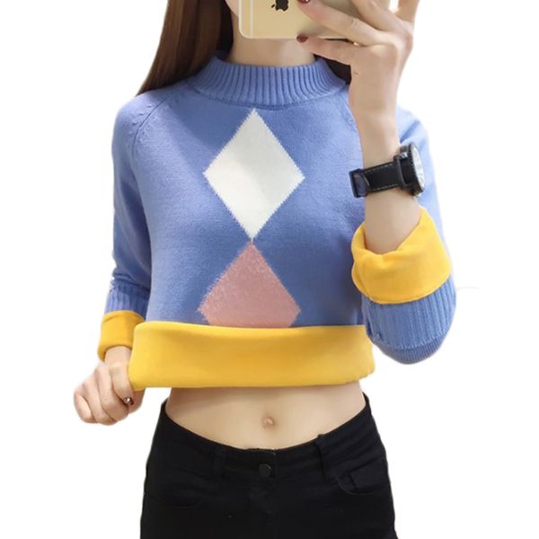 

2019 new winter warm sweater pullover women plus velvet long-sleeved knit half turtleneck sweater women jumper casual 566, White;black