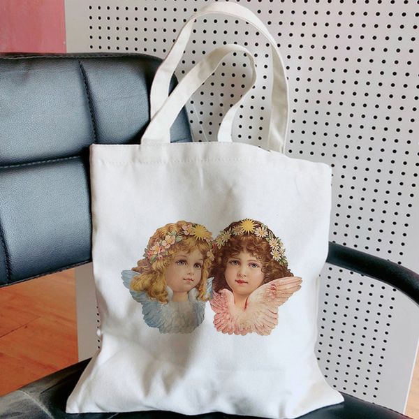 

vintage angel roman myth print casual women canvas large-capacity cartoon art harajuku ulzzang ins college shoulder bags