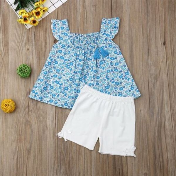 

Fashion Toddler Kids Baby Bibs Girl 2Pcs Casual Floral Dots Ruffle Tops +Shorts 2PCS Outfit Summer Children Clothes Set