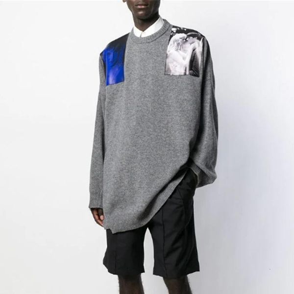 

19fw raf simons осень зима наклейки вязаный свитер внутри снаружи вязаный пуловер свитер мода уличный свитер верхняя одежда hfymwy327, White;black