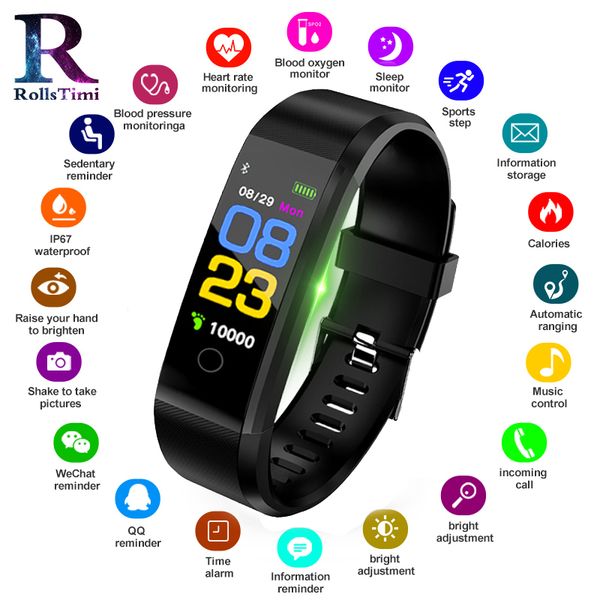 

rollstimi men's smart watches waterproof fitness tracker sports wristband pedometer heart rate women smart bracelets ios android, Slivery;brown