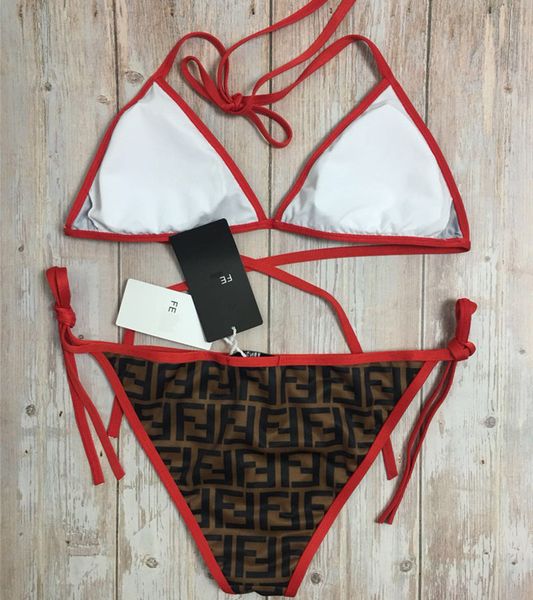 

2020 new trendy bikini condole belt design summer beachwear women two pieces swimwear f letter printed bikini 3 colors, Blue;gray