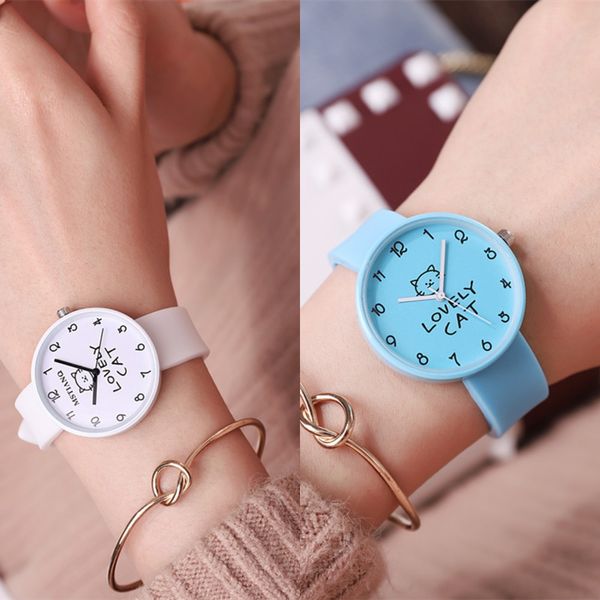 

cute color jelly waterproof silicone watch female high school students simple fashion love silicone candy watch candy cat, Blue