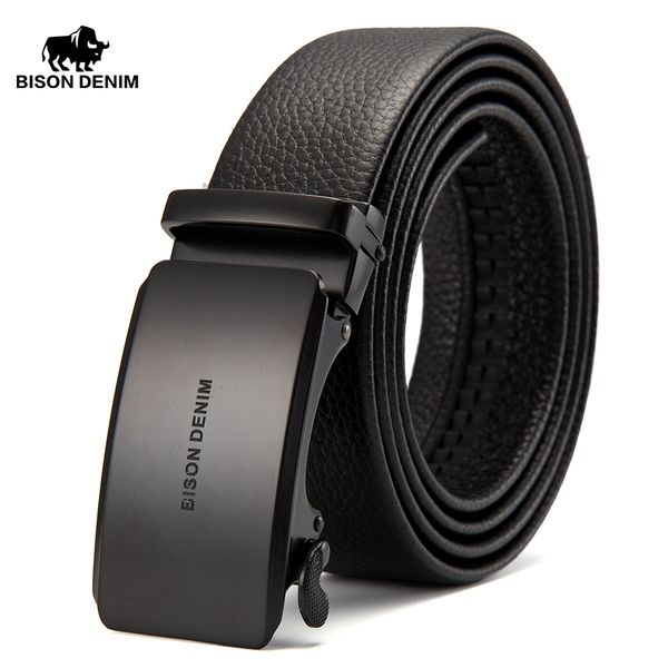 

bison denim brand men belt soft genuine leather casual belts 3.4cm width male business automatic buckle cowskin belts n71411, Black;brown