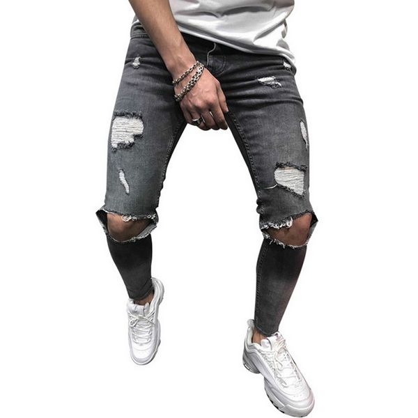 

men fashion ripped jeans mens motorcycle denim pants with hole brand hip hop style biker jeans pants denim trousers, Blue