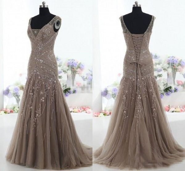 

actual images vintage mother of the bride dresses mermaid v neck applique beads tulle corset custom mother dress formal evening go302y, Black;red