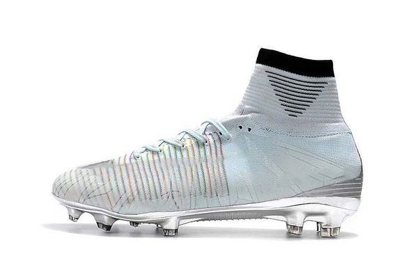 

2019 new mens/woman/kids football boots superfly v tf/ic/fg soccer shoes mercurial superfly v ronalro white silver soccer cleat