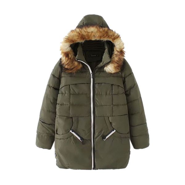 

2018 winter new fashion wild long section warm cotton clothing ladies long-sleeved hooded zipper coat, Black