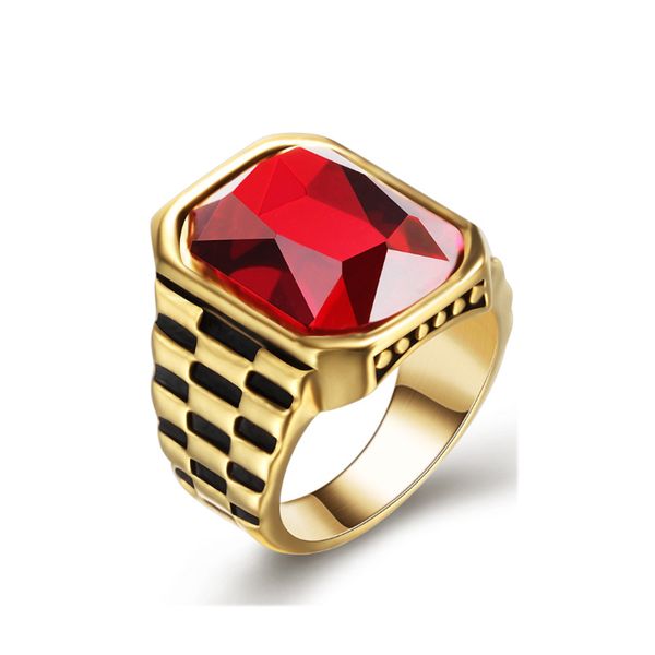 

vintage gold silver titanium steel ring for men jewelry geometric gemstone watch chain embossed fashion rings wholesale, Golden;silver