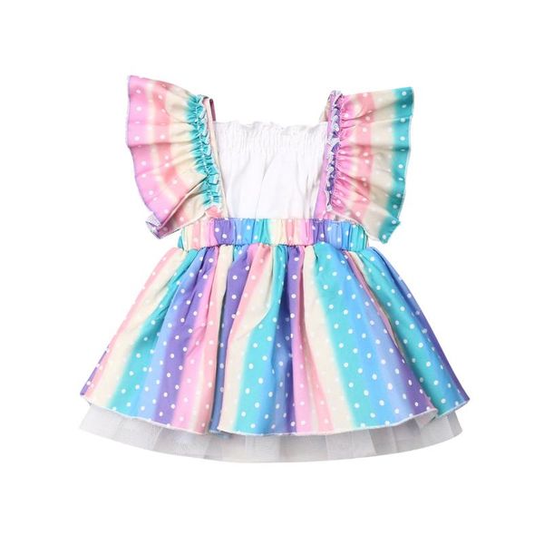 

pudcoco 2pcs summer dress newborn baby girl rainbow clothes vest ruffle romper dress outfit set for baby girl 6-24 months, Red;yellow