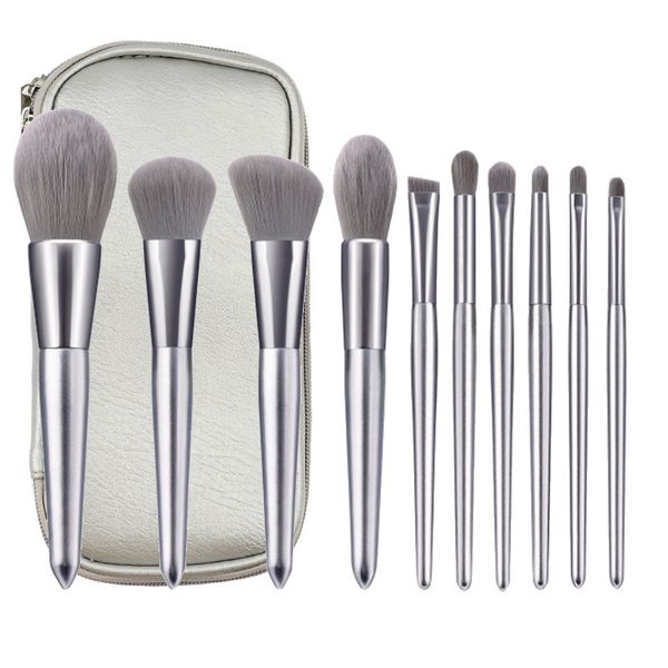 10 silberne Schnee-Make-up-Pinsel-Set mit Tasche, Mondlicht-Silbergriff, Foundation-Lidschatten-Make-up-Pinsel-Werkzeuge