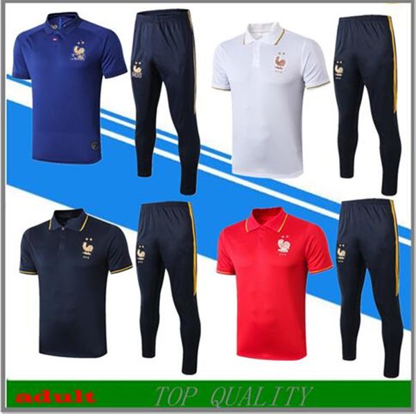 

2019 2 stars pogba mbappe griezmann short sleeve 3/4 pants polo soccer tracksuit chandal survetement football training suit, Black