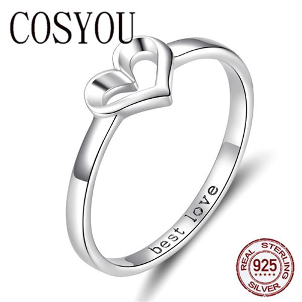 

cosyou 2019 minimalist simple heart finger ring love engraved promise engagement rings for women 925 silver jewelry scr578, Golden;silver