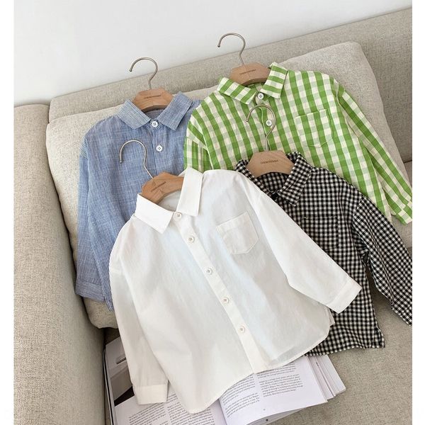 

chen ma's white children's plaid shirt men's fashionable 2020 male baby's white shirt long sleeve, White;black