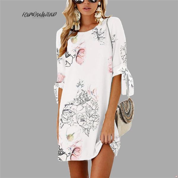 

summer fashion dress beach women summer dress half clothes bow floral striaght short mini dress robe designer polyester sleeve, Black;gray