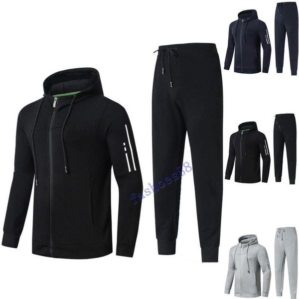 

новый 2020 мужские дизайнерские костюмы осень и зима высокое качество мужской хлопок удобный тонкий с капюшоном кардиган куртка из двух част, Gray