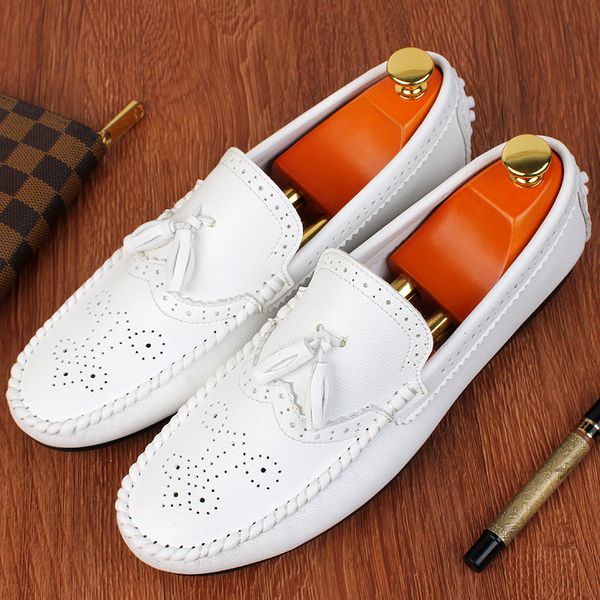 

cimim brand office fashion lazy leather shoes men bullock tassel flat driving casual shoes new comfortable luxury men loafers, Black