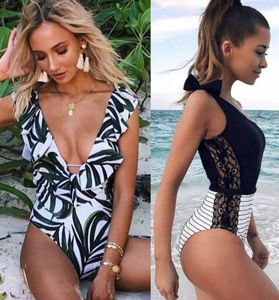 

one piece swimsuit women 2019 summer beachwear lace one shoulder swimwear backless bathing suits bodysuit monokini swimsuit, White;black