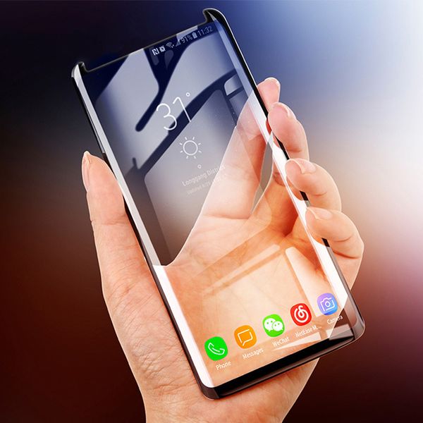 Protektoren, hüllenfreundliche Glas-Vollabdeckung für Samsung S10 Plus Note 9, gebogener Schutz, selbstklebende Kante, S8, S7, 8, mit Box