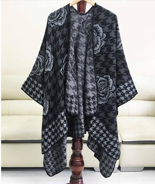 

drop shopping mimics cashmere women's cape cloak shawl wraps tippet scarf women winter flower fashion black rose warm cheap